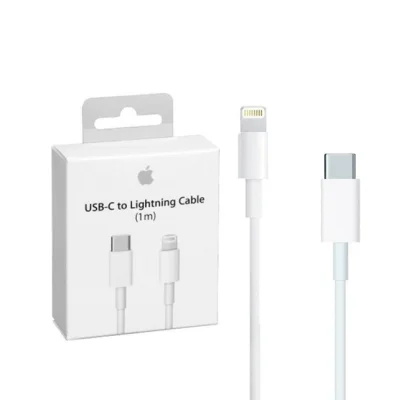 Caja de cable cargador IPhone original junto al cable